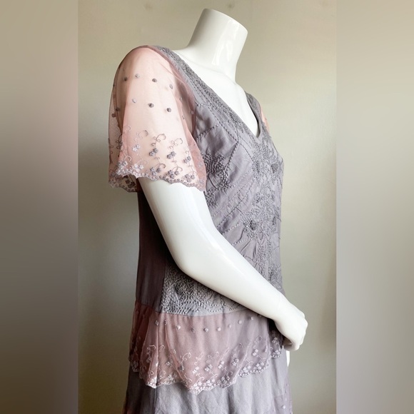 Sundance Linen Floral Embroidered Lace Maxi Dress Cottage Peasant Boho Tribal 4 - Picture 6 of 11